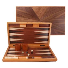 Classic 17" Large Wood Backgammon Board Game Set. Inlay Focus Board w/Game Piece