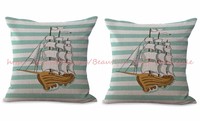 Us Seller-2pcs Sailing Boat Ocean Cushion Cover Pillow Throw Decor Us Seller-2pcs Sailing Boat Ocean Cushion Cover Pillow Throw Decor