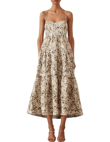 Shona Joy Dress Size AU 12 / US 8 Suzette Midi Green Floral Linen Blend Pockets! - Picture 2 of 15