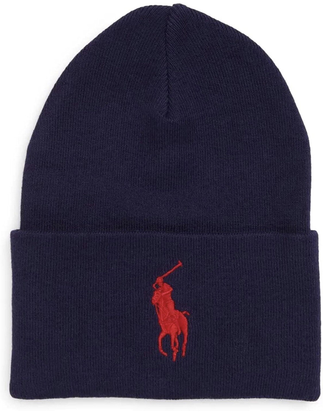 Polo Ralph Lauren Uomo Big Pony Cappello Berretto con Polsini Navy con Logo Rosso Big Pony
