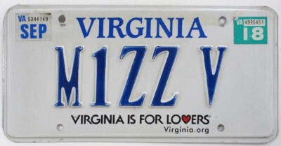 MS V Virginia Personalized Vanity License Plate Vicky Violet Vanessa Valerie