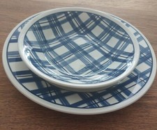 Vintage Geschirr Churchill England Ikea Blau Kariert Essgeschirr für 4 Personen