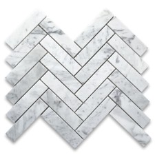 C7FXH Carrara White 1x4 Herringbone Marble Mo...