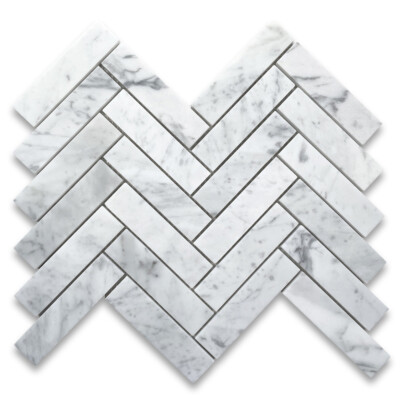 C7FXH Carrara White 1x4 Herringbone Marble Mosaic Tile Honed Venato Bianco