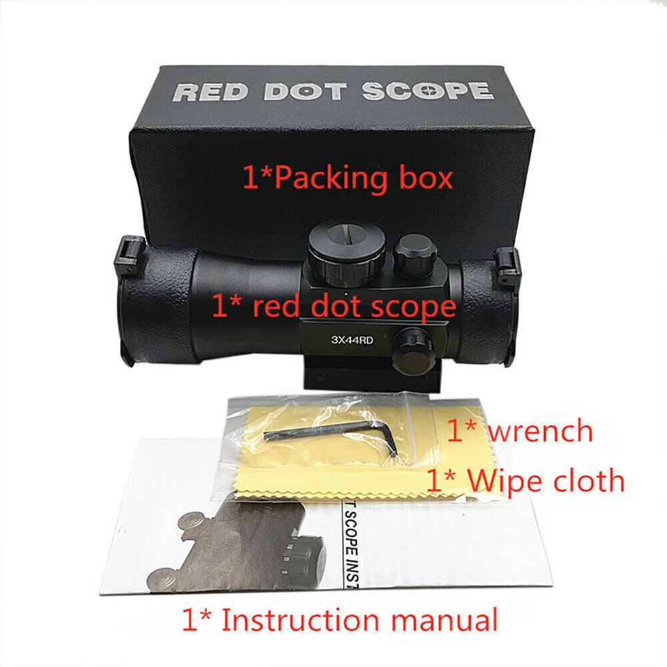 3x44 Red Green Dot Sight Scope Airsoft For 11mm/20mm Rail Air Rifle Pistol Mount - Image 3 of 4