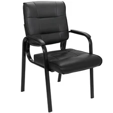 Classic Leather Office Desk Computer Guest Chair with Metal Frame Black