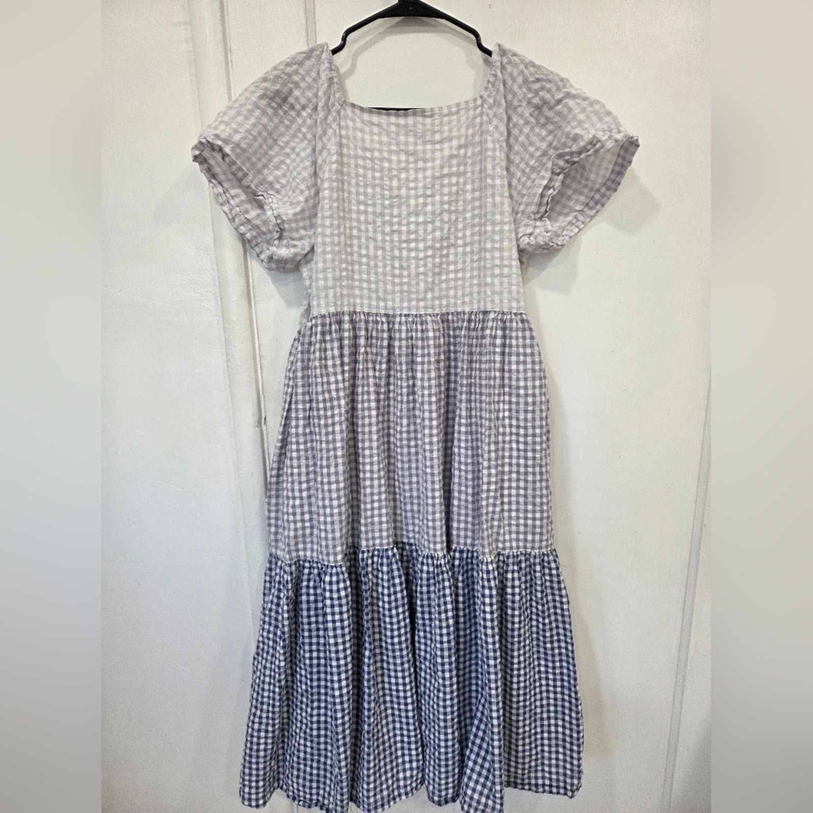 Madewell Patchwork Gingham Button-Front Tiered Bl… - image 6