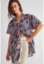 We The Free People Poolside Boyfriend Paisley Button Down Shirt Women’s Sz S