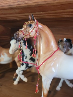Peter Stone Breyer Arabian Horse Beaded Show Halter by Arabesque Red and Gold