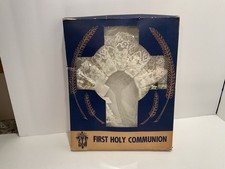 Vintage 1950  s First Holy Communion Veil Headpiece Tulle Lace NIB Religious  