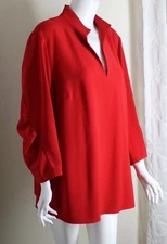 Lafayette 148 Sz XL 1X RED 48"Bust Flowing Heavy Silky Crepe Blouse Shirt Tunic