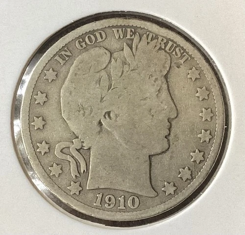 1910 S Barber Half Dollar,  90% Silver, Low mintage, Free Shipping.