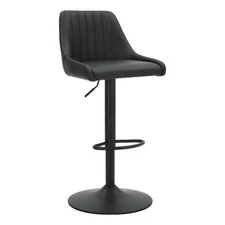 Modern Faux Leather Adjustable Stool with Swivel Set of 2 Black and Black