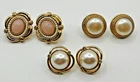 Vintage Costume Jewelry Earrings Post Gold Tone Pearl Rhinestone Set Of 3