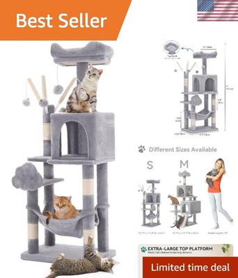 Stylish 44-Inch Cat Tree for Indoor Kittens - Scratch Posts & Cozy Hammock