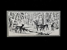 1 VTG Glittered Xmas Greeting Card Deer Family By Snowy Stream In Magical Forest