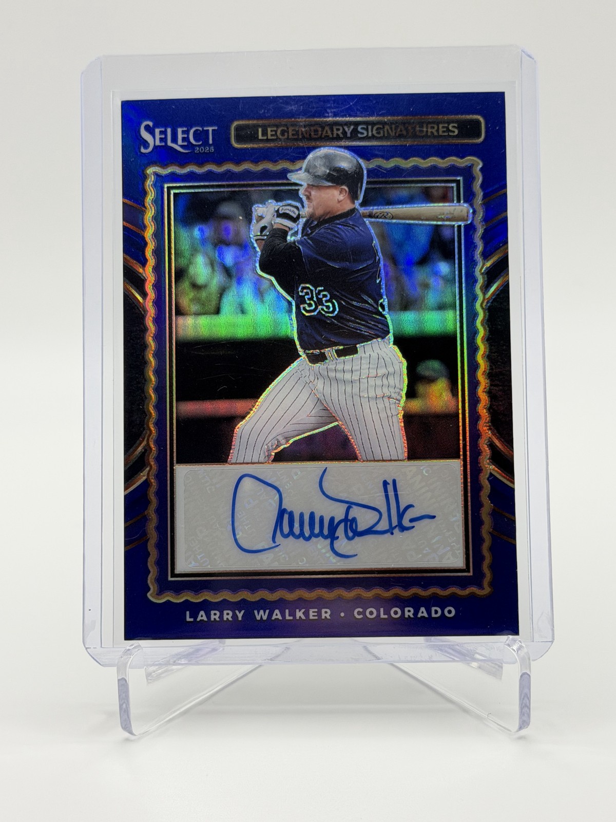 Larry Walker 2025 Panini Select #LS-LW Legendary Signatures Blue Prizm #/49