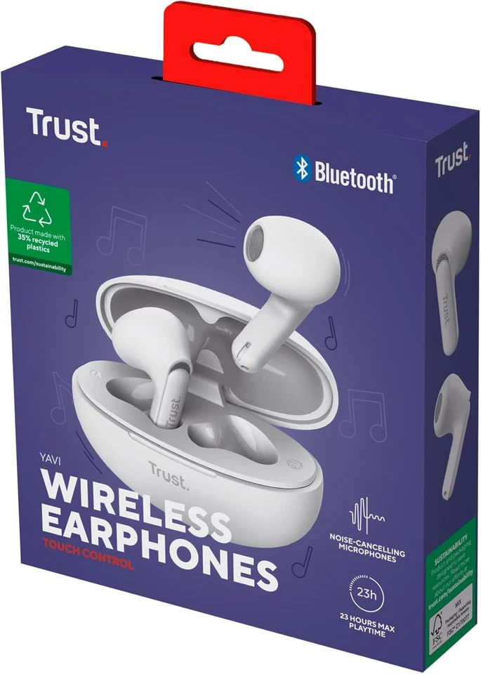 Trust Yavi Wireless Earphones Bluetooth with ENC Noise Cancelling Microphones, 2 - Imagen 2 de 4