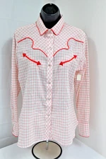 TEM TEX Red Pearl Snap Button Red Devil Western Shirt Med 15/16-38 NWT/Vtg Pink