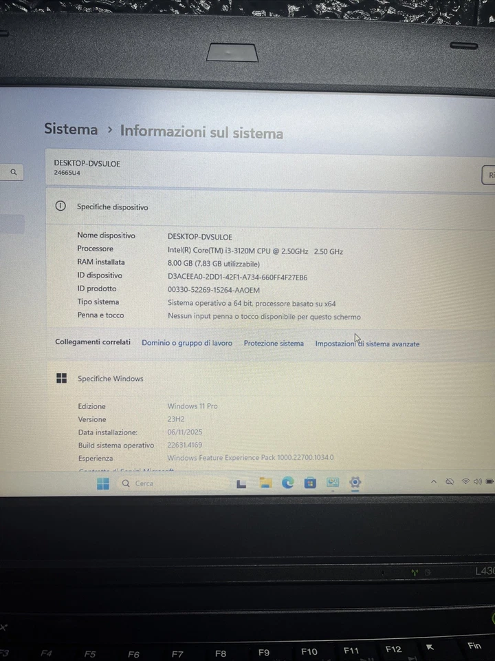 Notebook Lenovo L430 14p(Intel Core I3  8gb Ram Ssd 240gb)Windows 11 Pro - Immagine 3 di 4