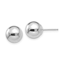 14k White Gold Ball Stud Earrings Polished Round Minimalist Design for Women