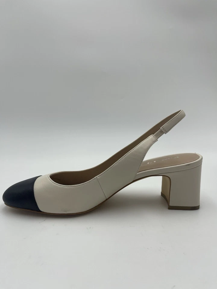 Stuart Weitzman Milla 55 Slingback Pump Chalk Black Leather SZ 8-EU 38.5 $495 - Image 2 of 4