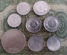 East German  1 Pfg To 5 Mark Coin Lot Of 8 Pieces Early To Late Periods  V331