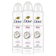 Dove Aluminum Free Deodorant Spray for Women 3 Count Coconut & Pink Jasmine 72 H