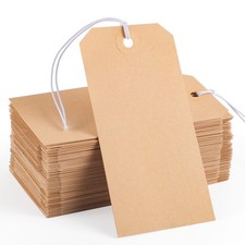 100pcs Brown Paper Shipping Tags with Elastic Rope Large Marking Hanging Pape...