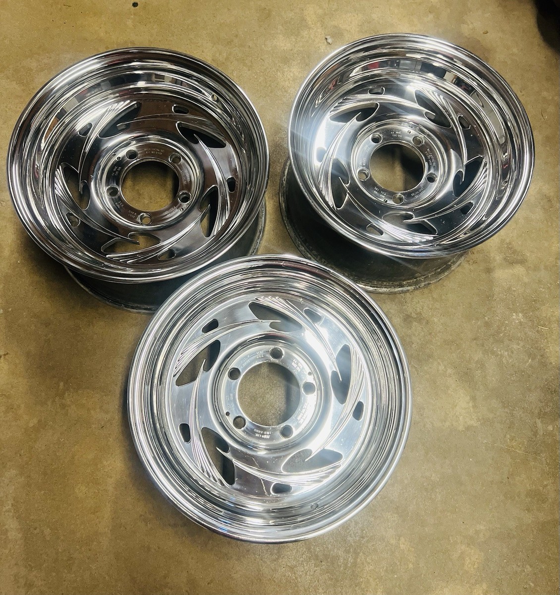 3) WELD RACING 16x8 SCORPIO V RIMS POLISHED W/ 5x5.5 PATTERN NO