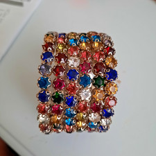 Multi Colored Rhinestone Bracelet Adjustable Cuff Wrap A Around