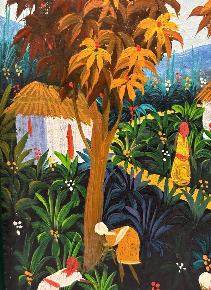 Vibrant Haitian Village Original Signed Painting, Cultural Fine Art Decor Gifts - Image 4 of 4