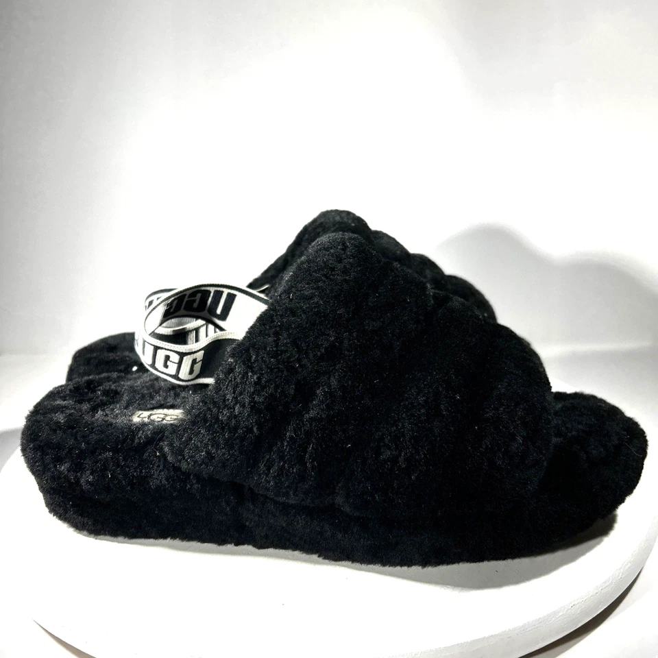 Sandalias cómodas UGG Fluff Yeah para mujer talla 8 zapatos negros punta abierta informales Foto 4 de 4