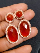Rose Gold Plated 925 Silver Carnelian Gemstone Dangle Earrings Valentine Jewelry