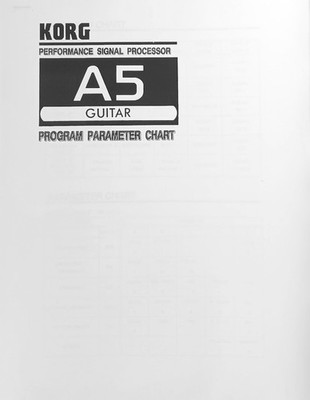 Korg A5 Guitar Effects Foot Pedal Program Parameter Chart Book,  Reproduction.