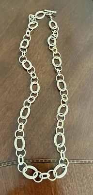 Vintage Monet Long Gold Tone Toggle Textured Chain Oval Round Link Necklace 34''