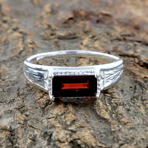 Natural Garnet Gemstone Ring - 925 Sterling Silver Handmade Ring Size 11