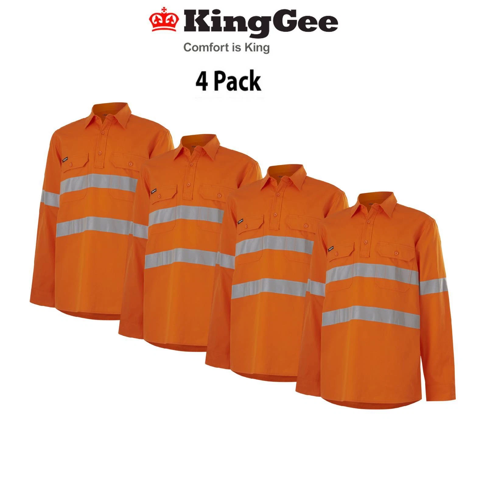 KingGee Mens 4 Packs Wookcool Vented Closed Front Lightweight Taped Shirt K54916