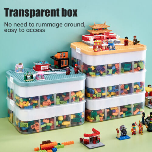 New Building Blocks Storage Box 1/2 Layers Stackable Toys Organizer With Handle