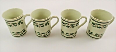 LOT OF 4 Kornitz Coffee Mugs Gold Trim Holly Holiday Fine Box Made Germany Cups