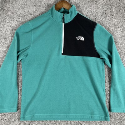 The North Face Fleece Sweater Mens L Turquoise Black 1/4 Zip Pullover Denali