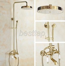 Luxury Gold Color Brass Bathroom Rain Shower Faucet Set Tub Mixer Tap sgf365