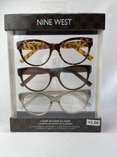 NIB Nine West 2.00 Readers Unisex 3 Pack Premium Reading Glasses Multi-Color