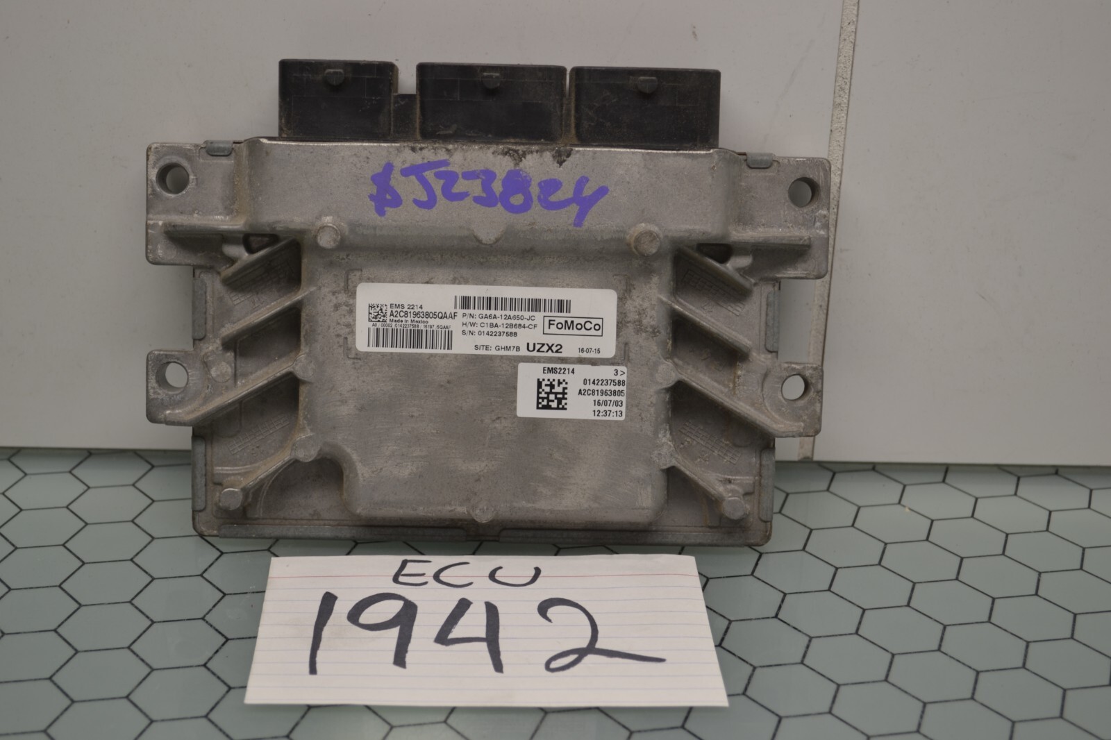2016 Ford Fiesta 1.6L #1942 Engine Computer ECM ECU GA6A-12A650-JC