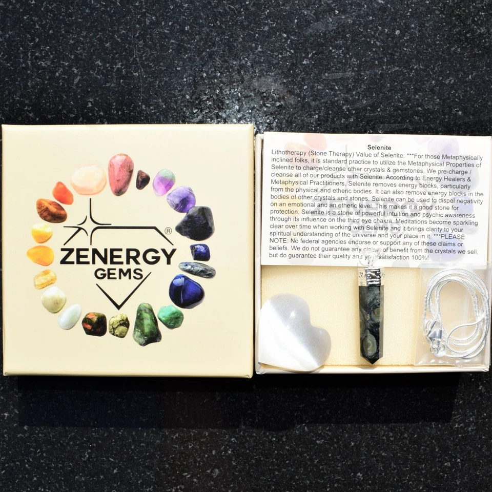 Colgante de cristal de jaspe Kambaba del Himalaya + cadena y cargador de acero inoxidable de 20" Foto 4 de 4