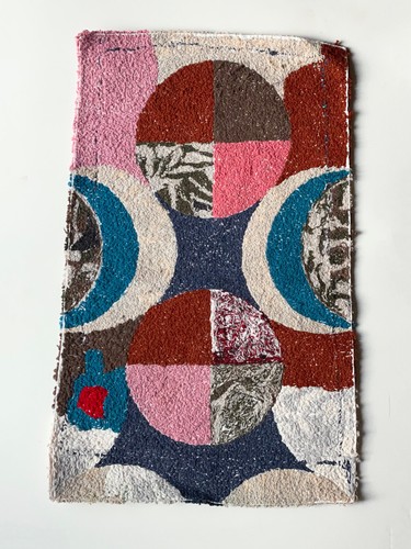 Morrocan Rug Small / Zindekh mat / Berber Boucherouite moon artwork 2.2 x 1.5ft - Picture 2 of 5