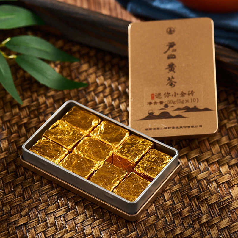 China chá amarelo prensado mini tijolo dourado JUNSHAN Jun Shan Huang Cha caixa de 50g - Imagem 2 de 4