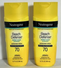 Brand New Lot Of 2 Neutrogena Beach Defense Sunscreen Lotion. SPF 70. 6.7 oz Ea.