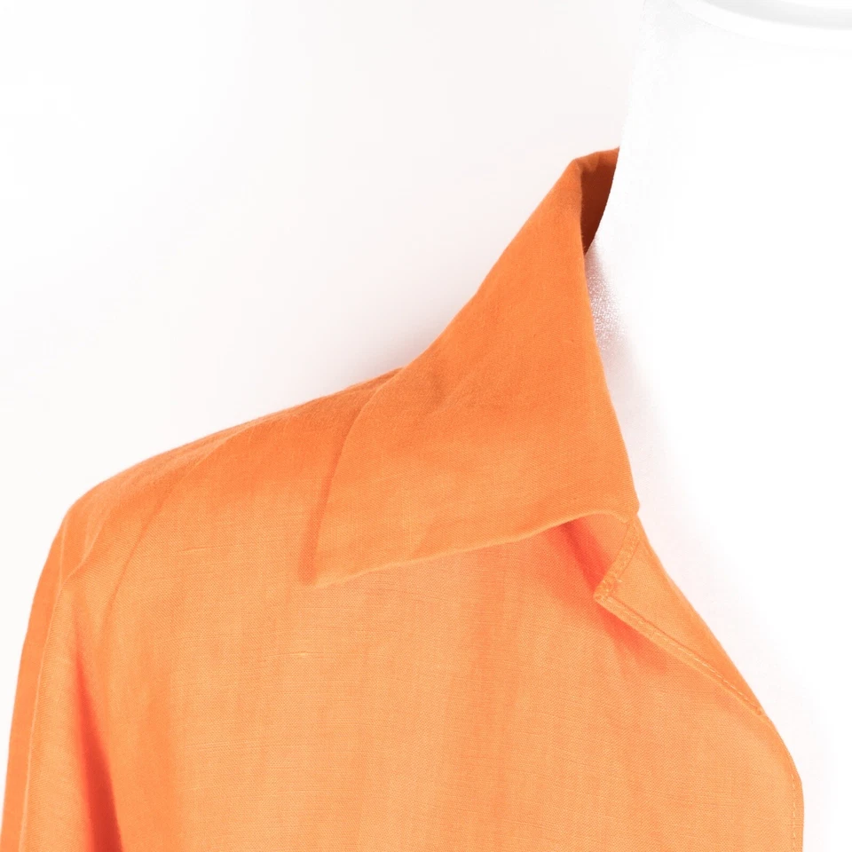 Jaqueta de linho frontal aberta SHAMASK bolsos com aba Lagenlook laranja vibrante feita nos EUA 1 - Imagem 3 de 4