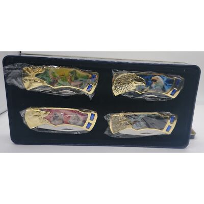 WILDLIFE FOLDING KNIVES IN TIN BRAND NEW WOLF BEAR EAGLE DEER